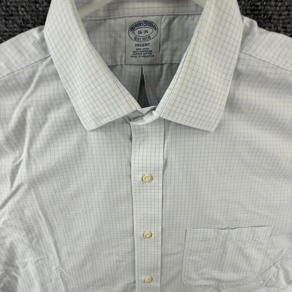 Brooks Brothers Regent Non-Iron 16 35 Check Cotton Blue Long Sleeve Business - Picture 1 of 16